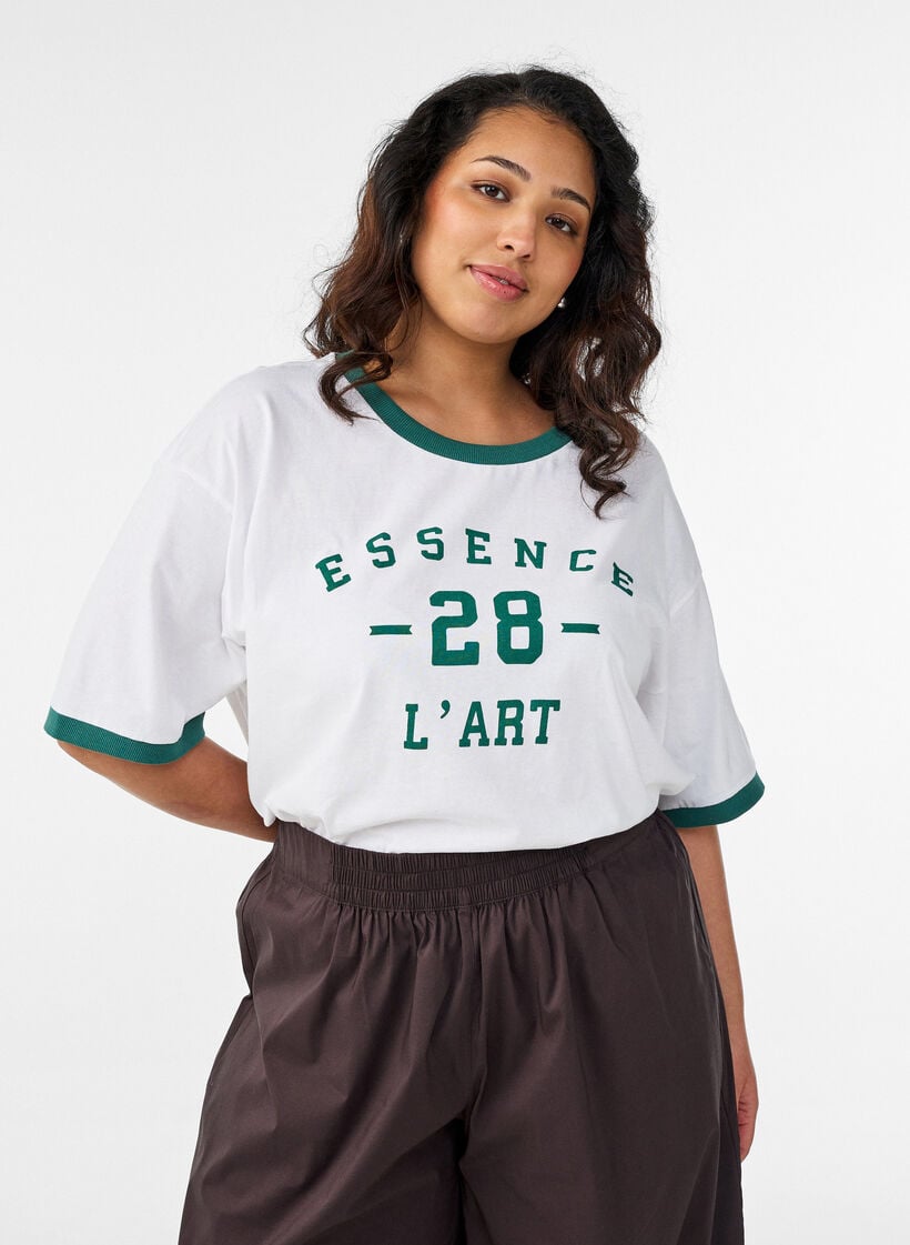 T-Shirt aus Baumwolle mit Textprint und Boxy-Fit, Wei&szlig;, Model image number 0