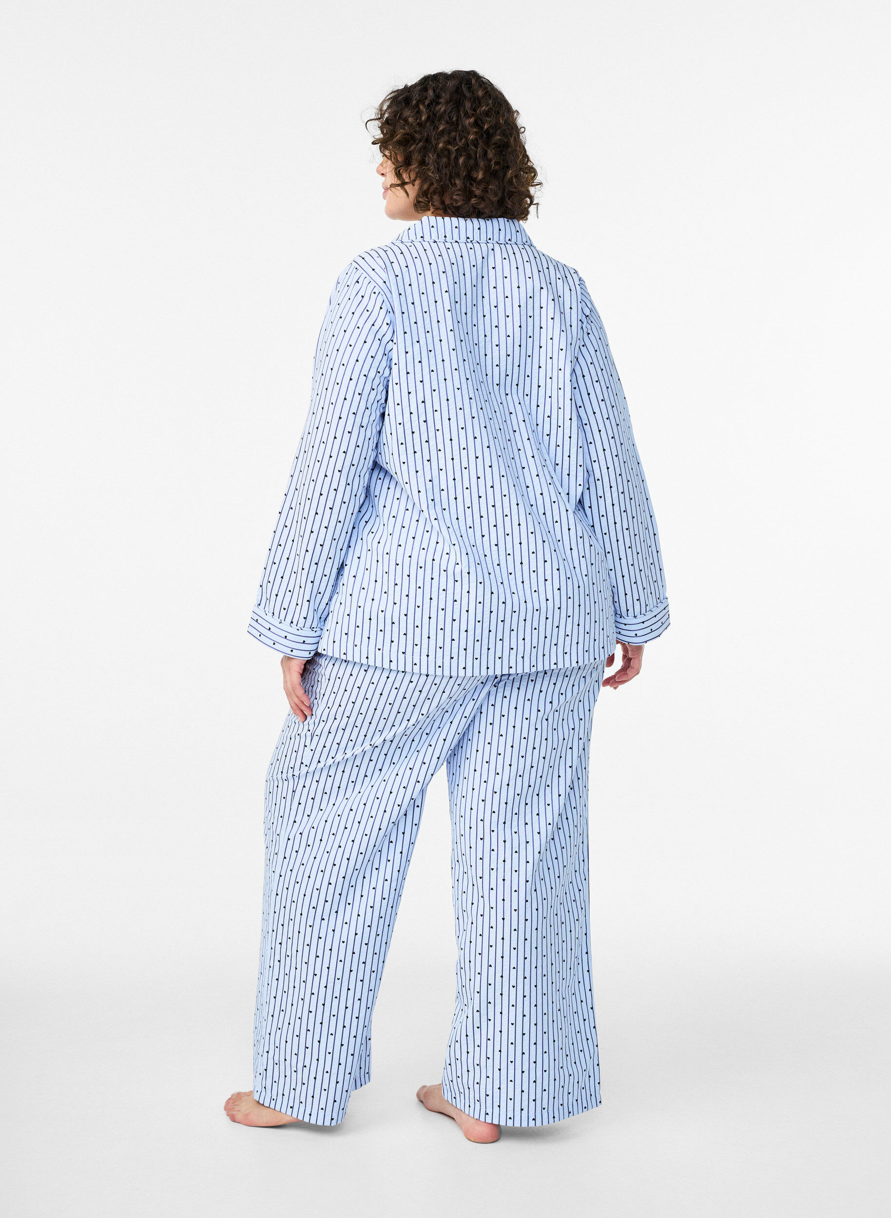ZizziLockere Pyjamahose aus Seersucker mit hoher Taille, Blau, Model image number 1