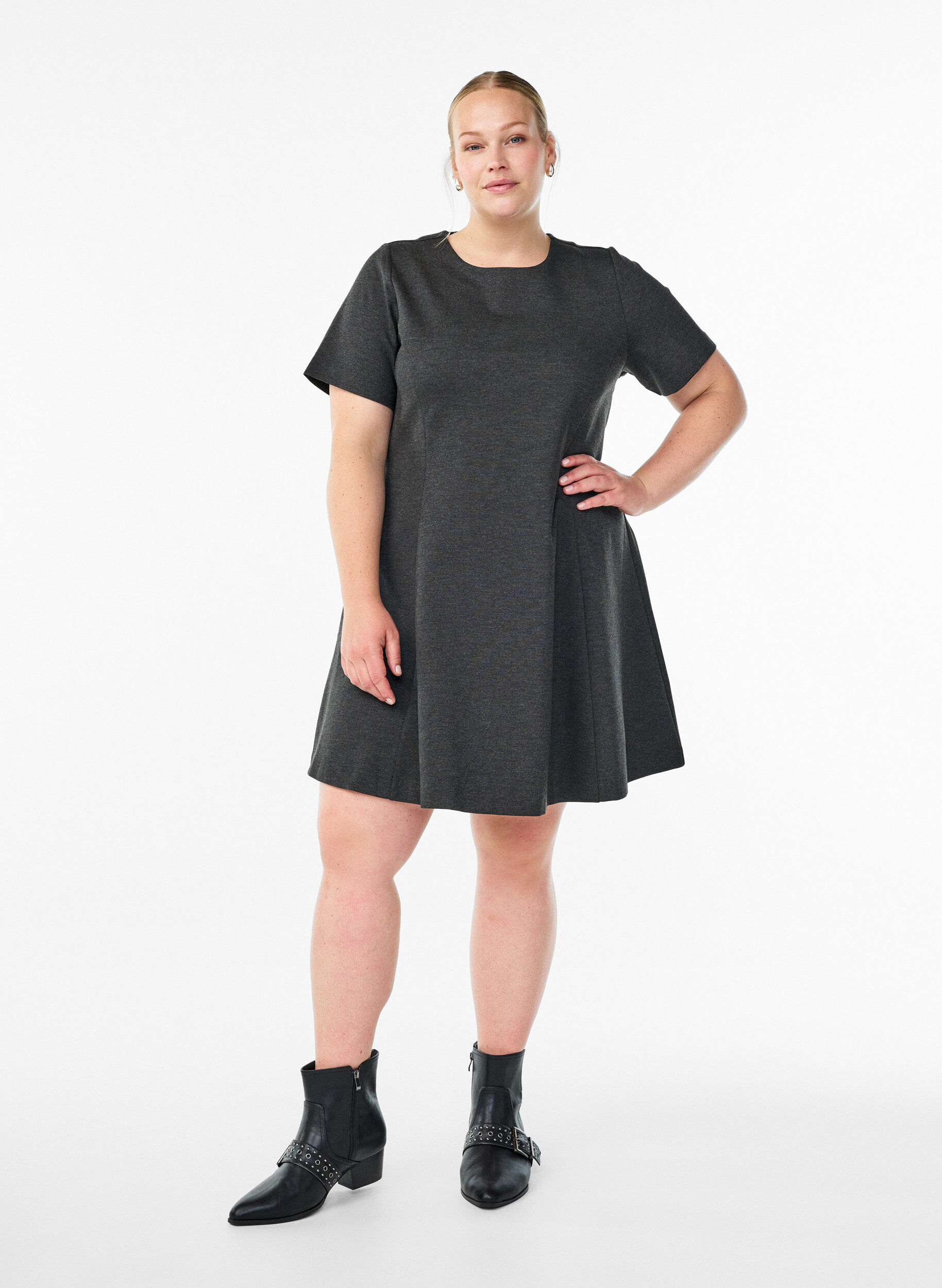 ZizziKurzes A-Linien Kleid aus Jersey, Grau, Model image number 1