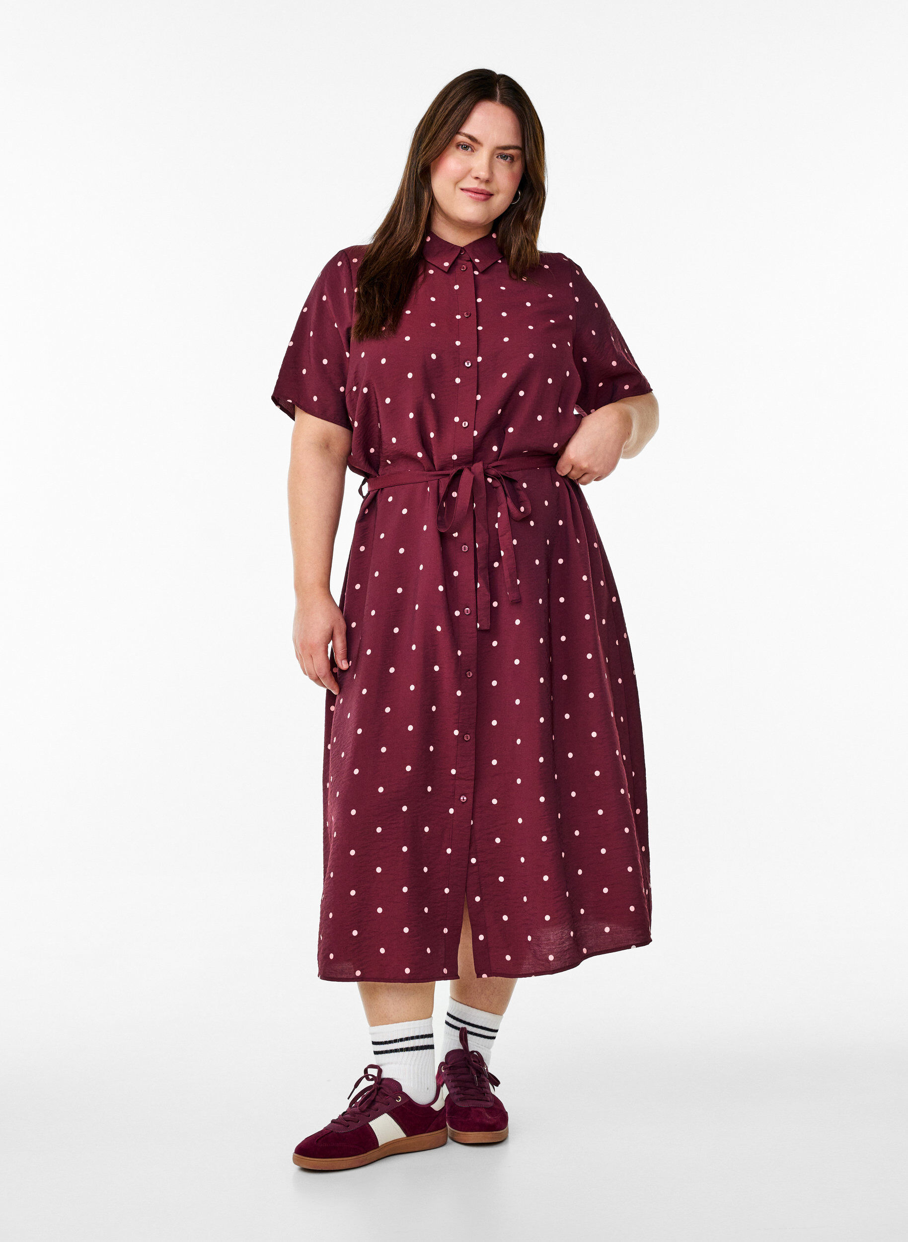 ZizziMidikleid aus Hemd mit Polka Dots, Rot, Model image number 0
