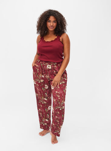 Pyjama Hose mit Bllumen-Print, Cabernet Flower Pr., Model image number 0