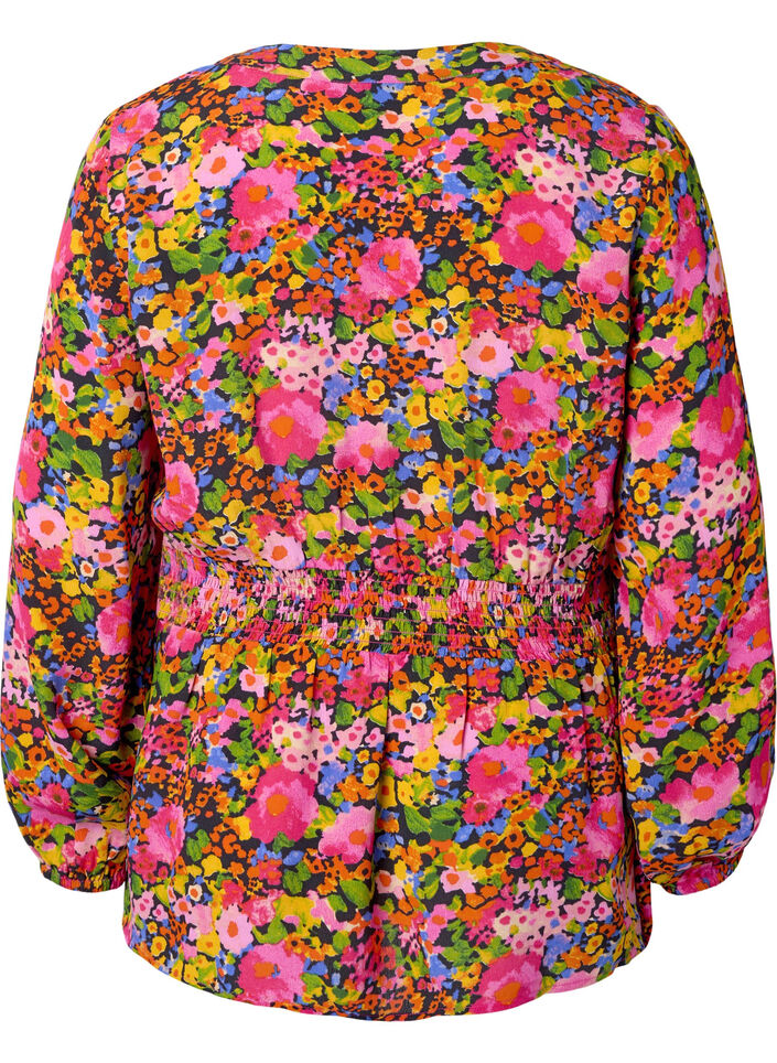 Viskosebluse mit Blumendruck und Smock, Neon Flower Print, Packshot image number 1