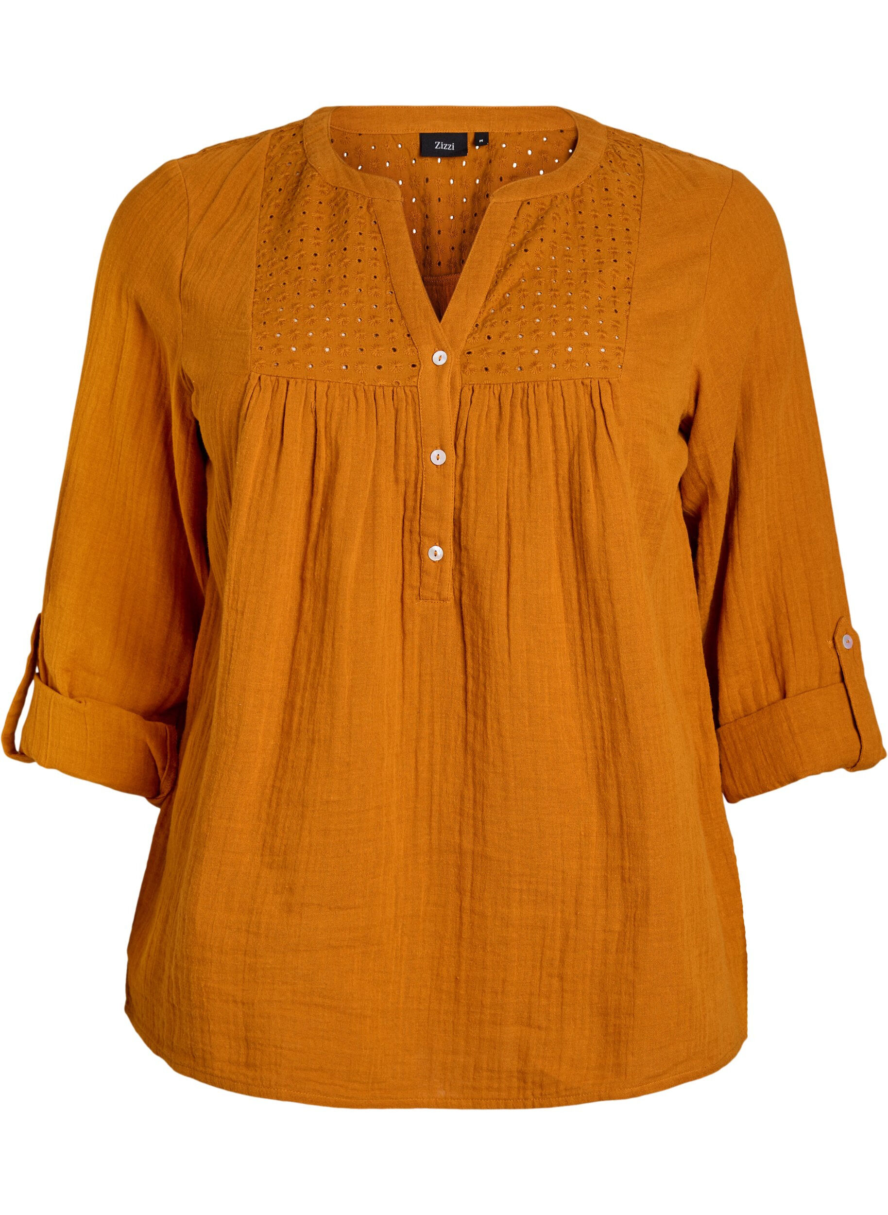 ZizziBluse aus Baumwollmusselin mit Lochstickerei, Orange, Packshot image number 0