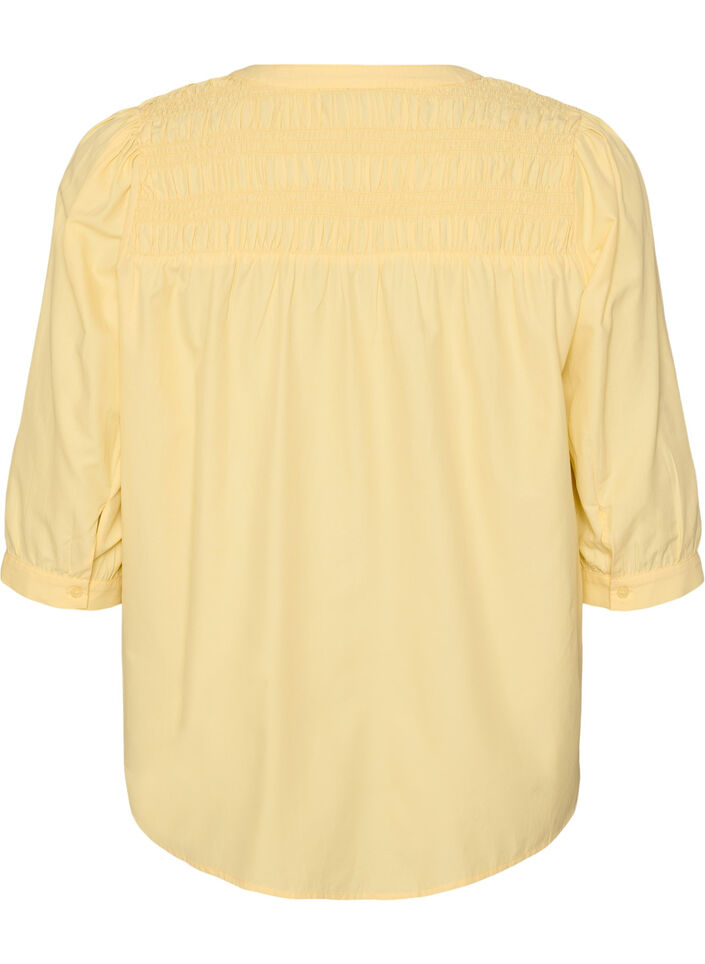 Bluse mit Smock und 3/4-&Auml;rmeln, Gelb, Packshot image number 1