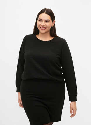 Einfarbige, strukturierte Bluse, Black, Model image number 0