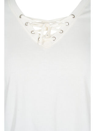 T-Shirt aus Bio-Baumwolle mit Schnüren Details, Warm Off-white, Packshot image number 2