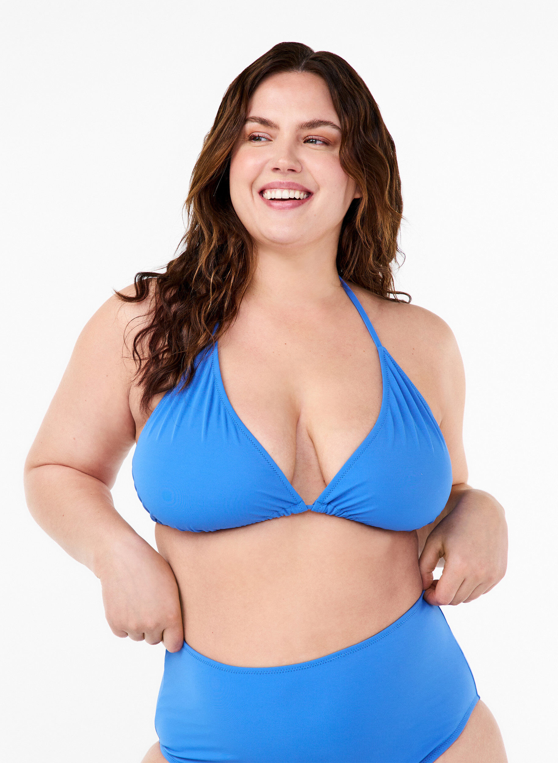 ZizziEinfarbiges Triangel-Bikinioberteil, Blau, Model image number 0