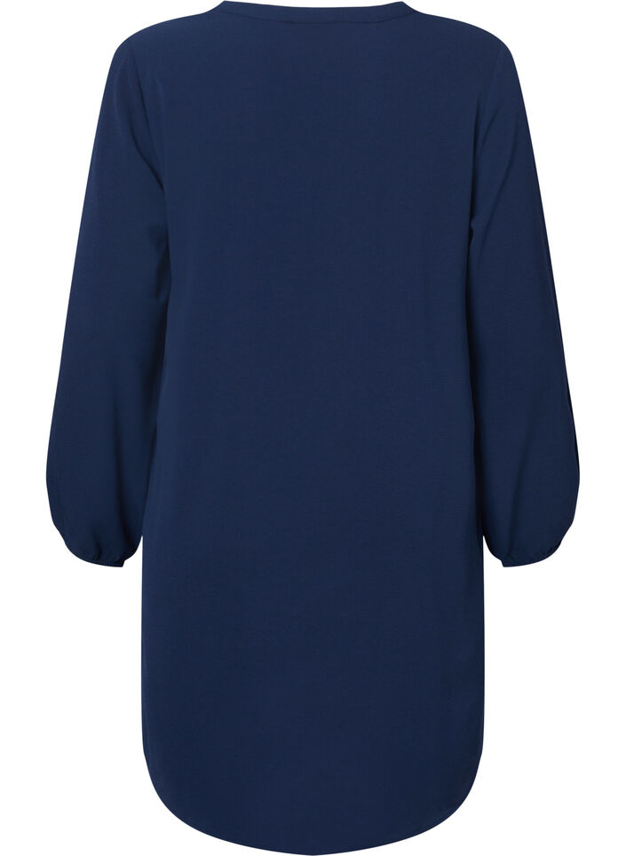 Langärmeliges Kleid mit V-Ausschnitt, Navy, Packshot image number 1