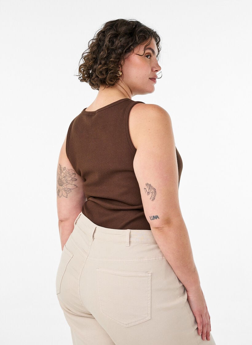 Ripptop aus Baumwolle mit hohem Kragen, Braun, Model image number 2