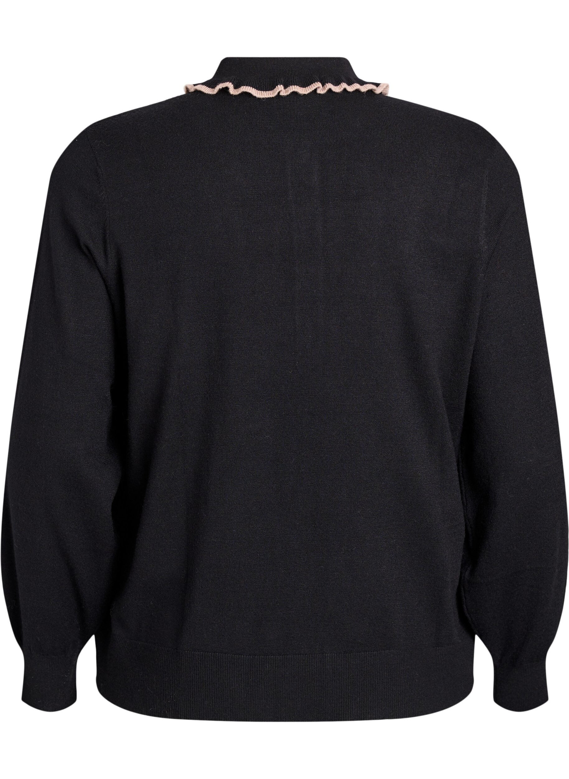 ZizziStrickbluse mit ger&uuml;schtem Polokragen, Schwarz, Packshot image number 1