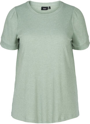 Kurzarm Ripp T-Shirt aus Viskosemischung, Lily Pad, Packshot image number 0