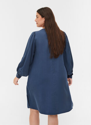 Kleid mit langen Puffärmeln, Dark blue denim, Model image number 1