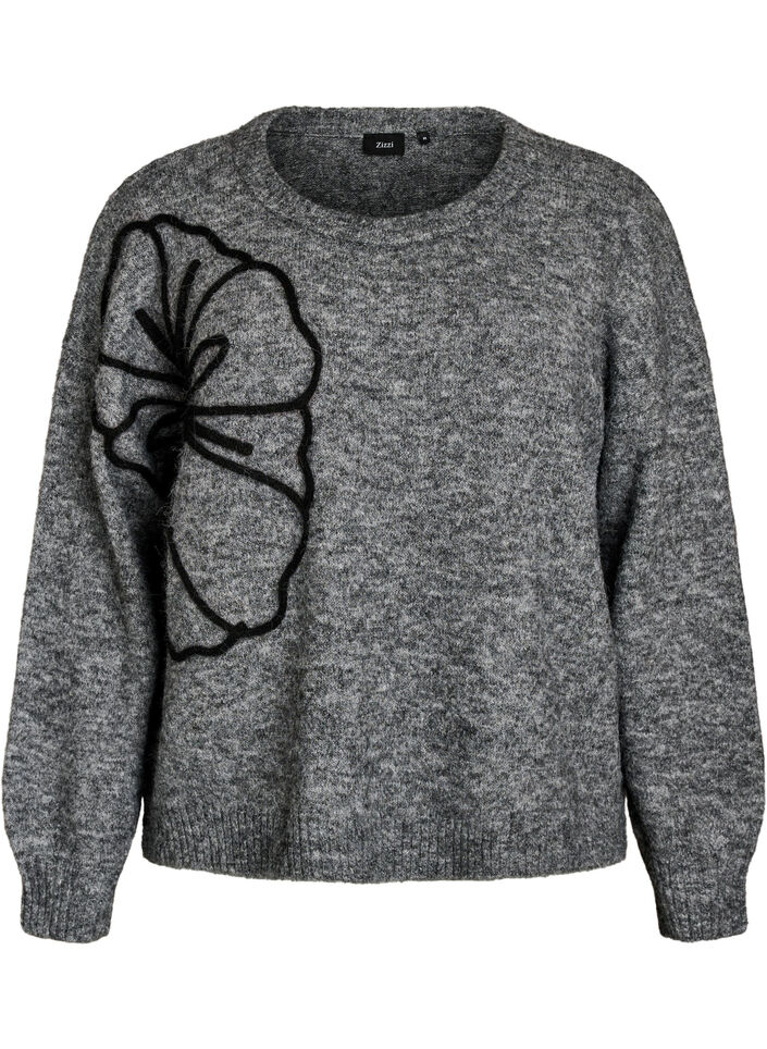 Pullover mit Blumenapplikation, Grau, Packshot image number 0