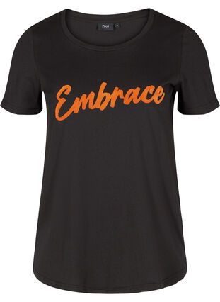 Kurzarm T-Shirt aus Baumwolle mit Aufdruck, Black Embrace, Packshot image number 0