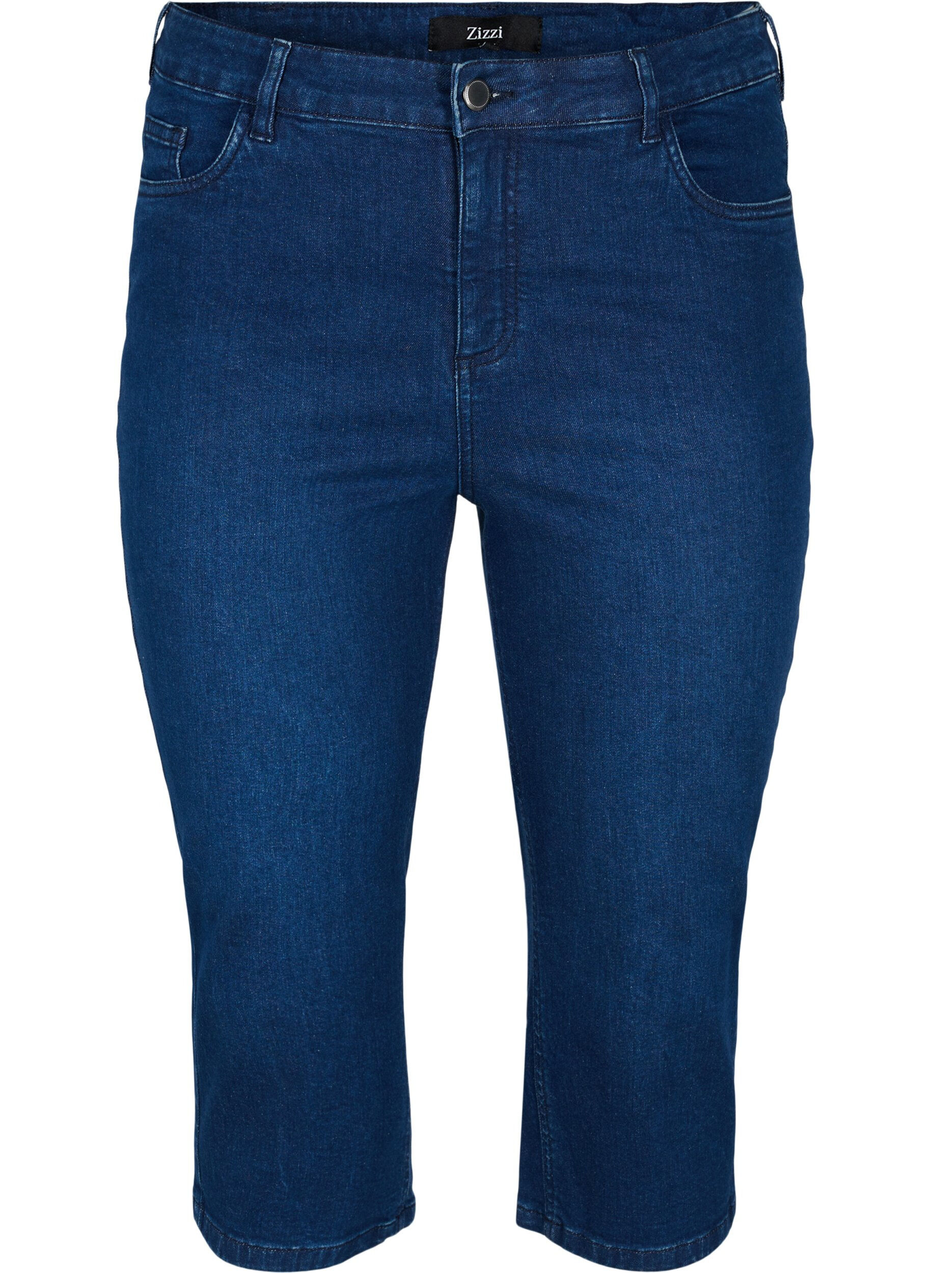 ZizziEnganliegende Denim-Caprihose aus Baumwolle, Dark blue denim, Packshot image number 0