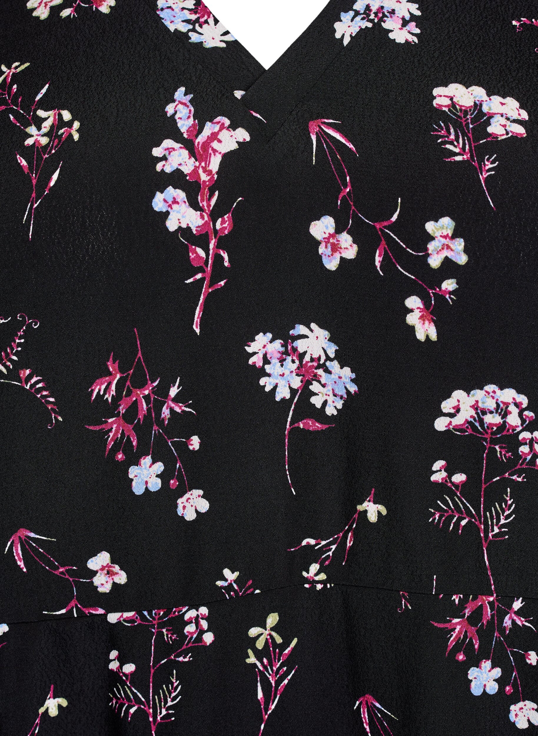 ZizziKurzes Kleid mit Blumendruck, Schwarz, Packshot image number 2