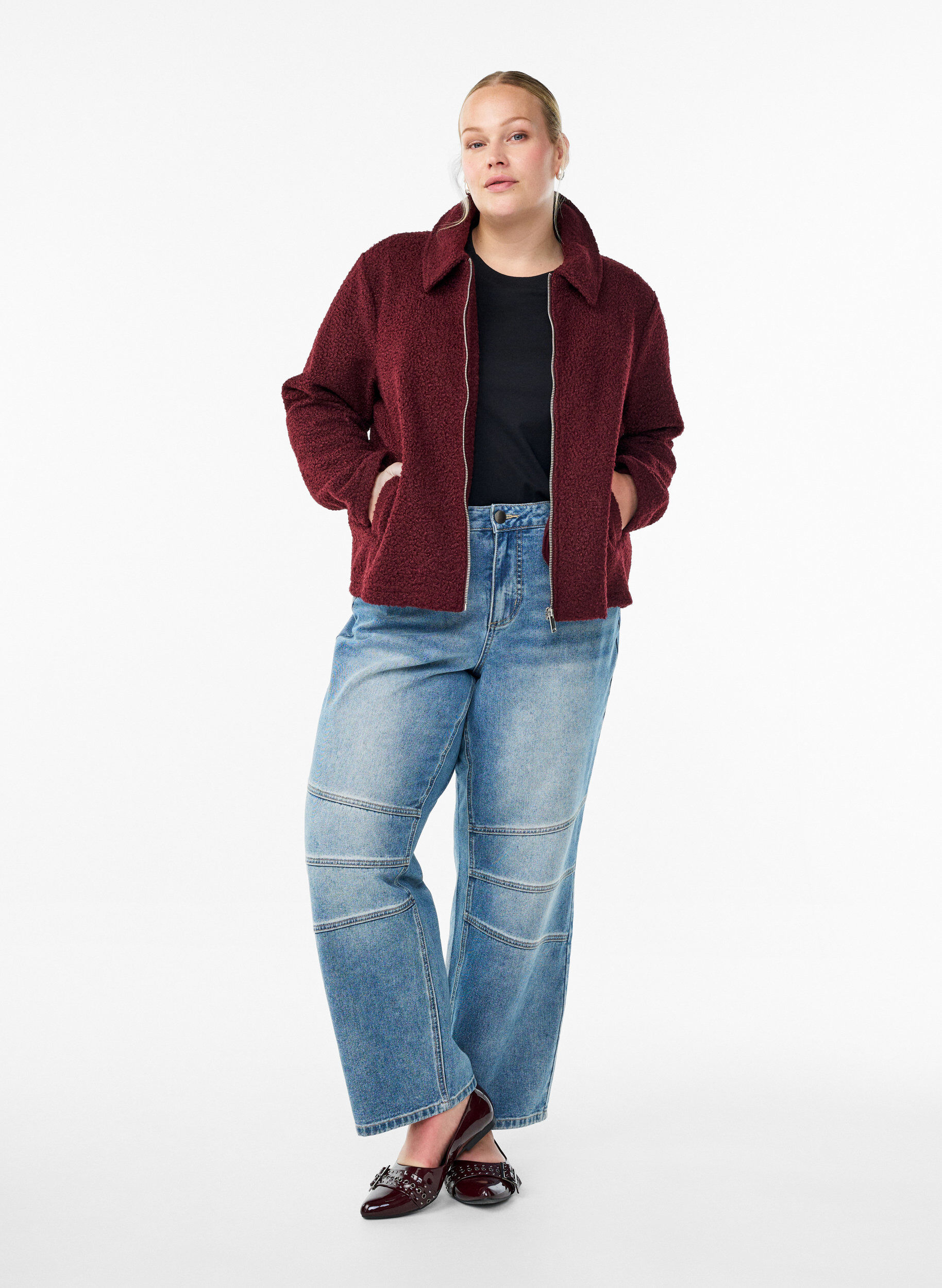 ZizziKurze Jacke mit Rei&szlig;verschluss, Dunkles Bordeaux, Model image number 1