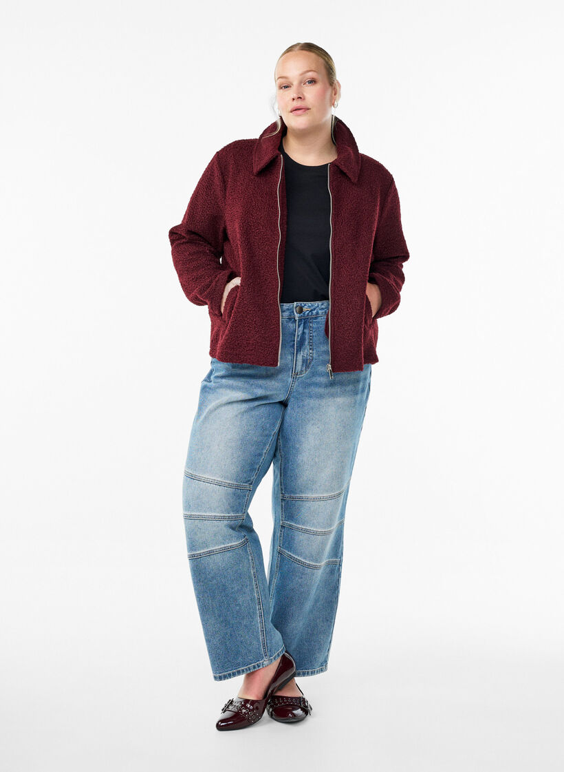 Kurze Jacke mit Reißverschluss, Dunkles Bordeaux, Model image number 1