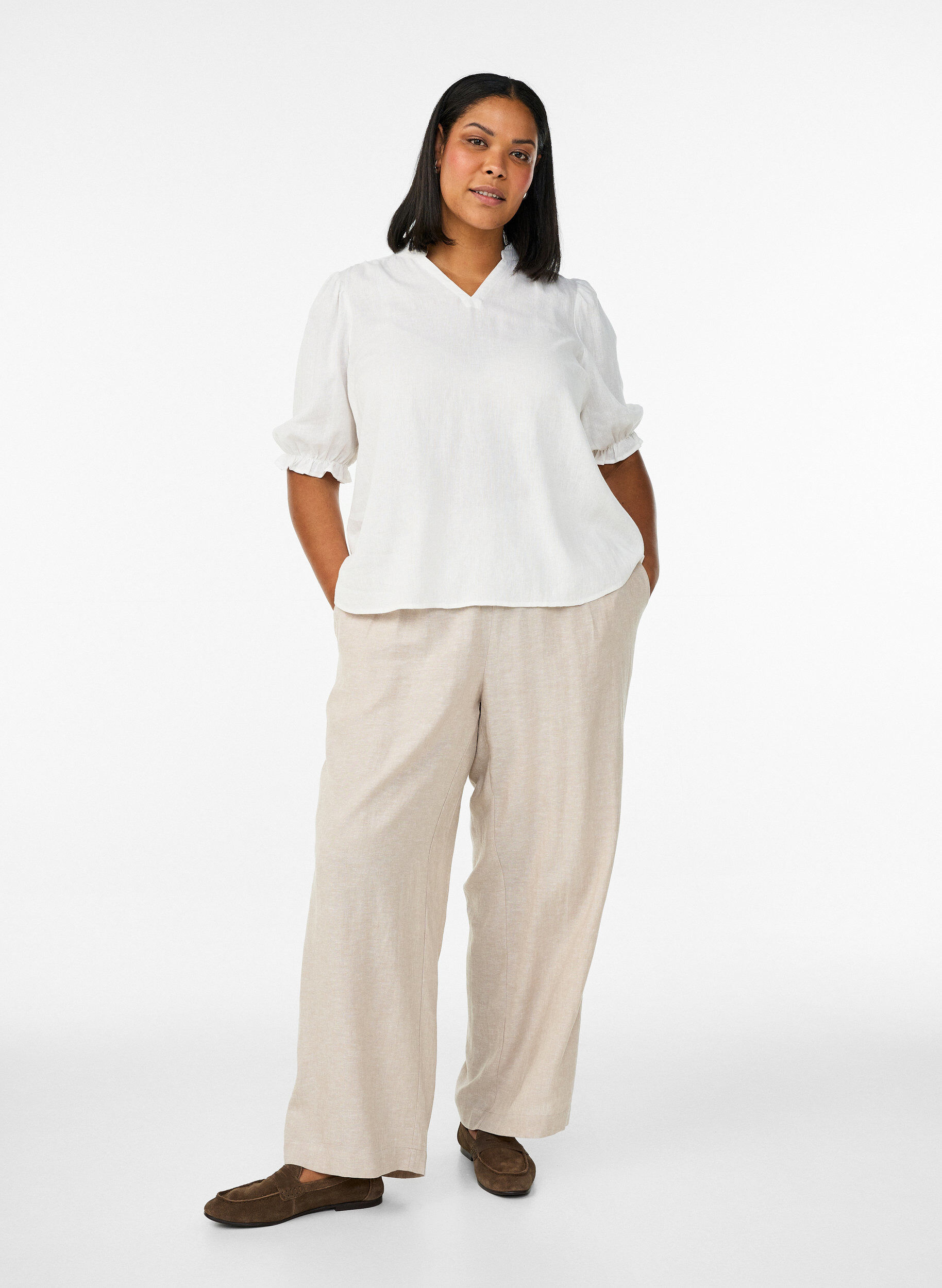 ZizziBluse aus Leinen und Viskose mit 1/2-&Auml;rmeln, Wei&szlig;, Model image number 1