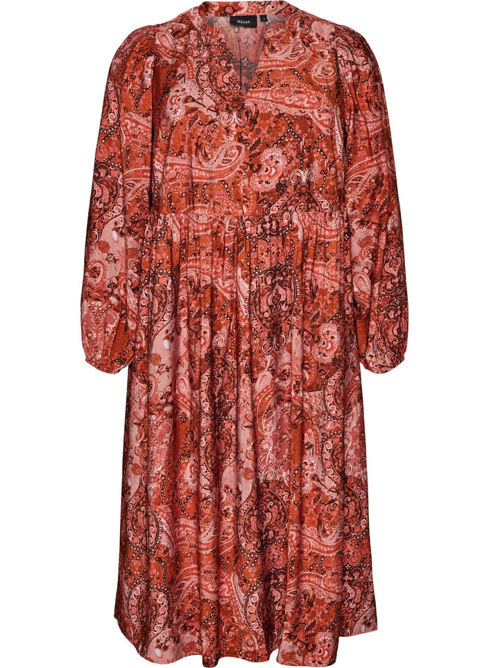 Midi-Kleid aus Viskose mit Paisleymuster, Orange, Packshot image number 0