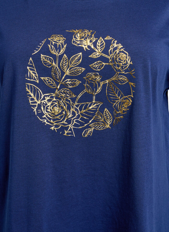 T-Shirt mit goldfarbenem Blumendruck, Naval A. Gold Rose, Packshot image number 2