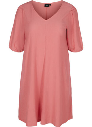 Kleid mit Puffärmeln und V-Ausschnitt, Tea Rose , Packshot image number 0