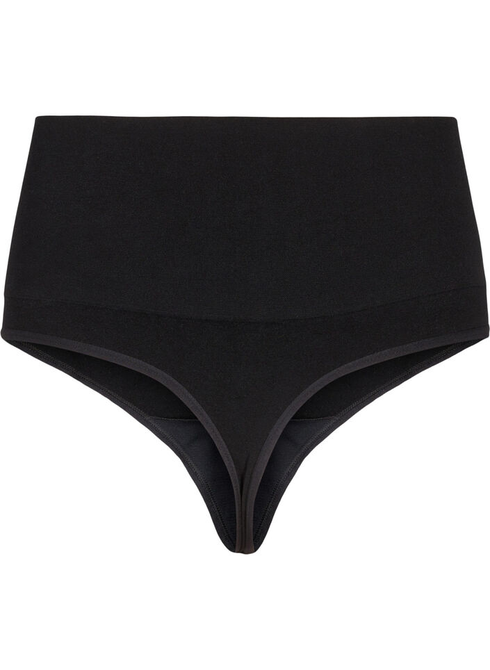 Nahtloser G-String mit normaler Taille, Black, Packshot image number 1
