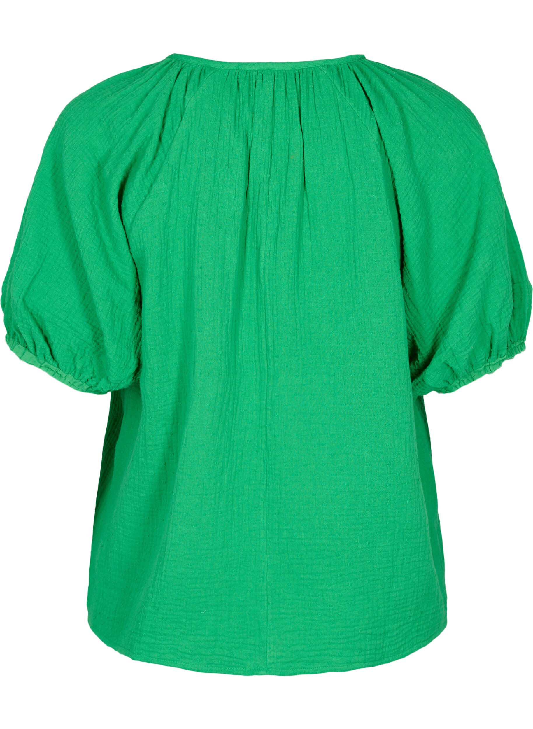 ZizziBaumwollbluse mit 1/2 &Auml;rmeln, Bright Green, Packshot image number 1