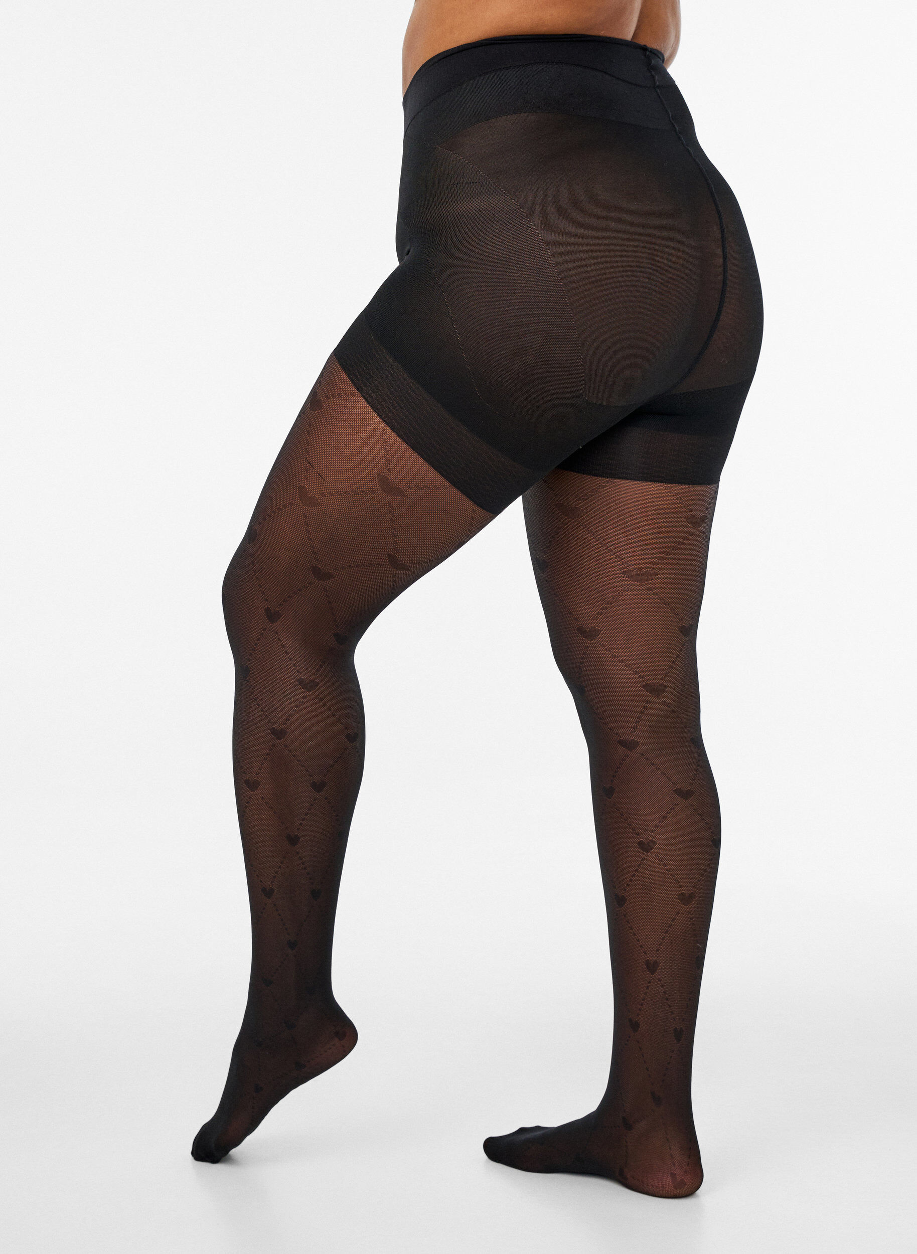 ZizziPush-up-Strumpfhose 50 den mit Herzmuster, Schwarz, Packshot image number 1