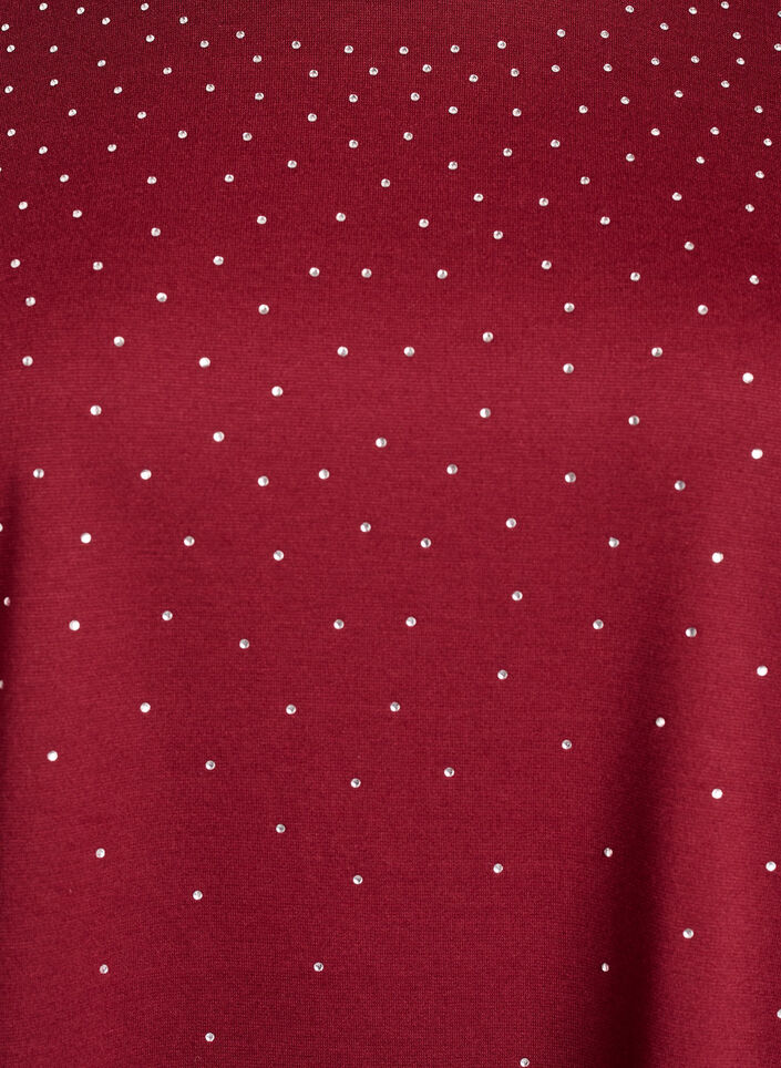 T-Shirt mit Strasssteinen und Rundhalsausschnitt, Dunkles Bordeaux, Packshot image number 2