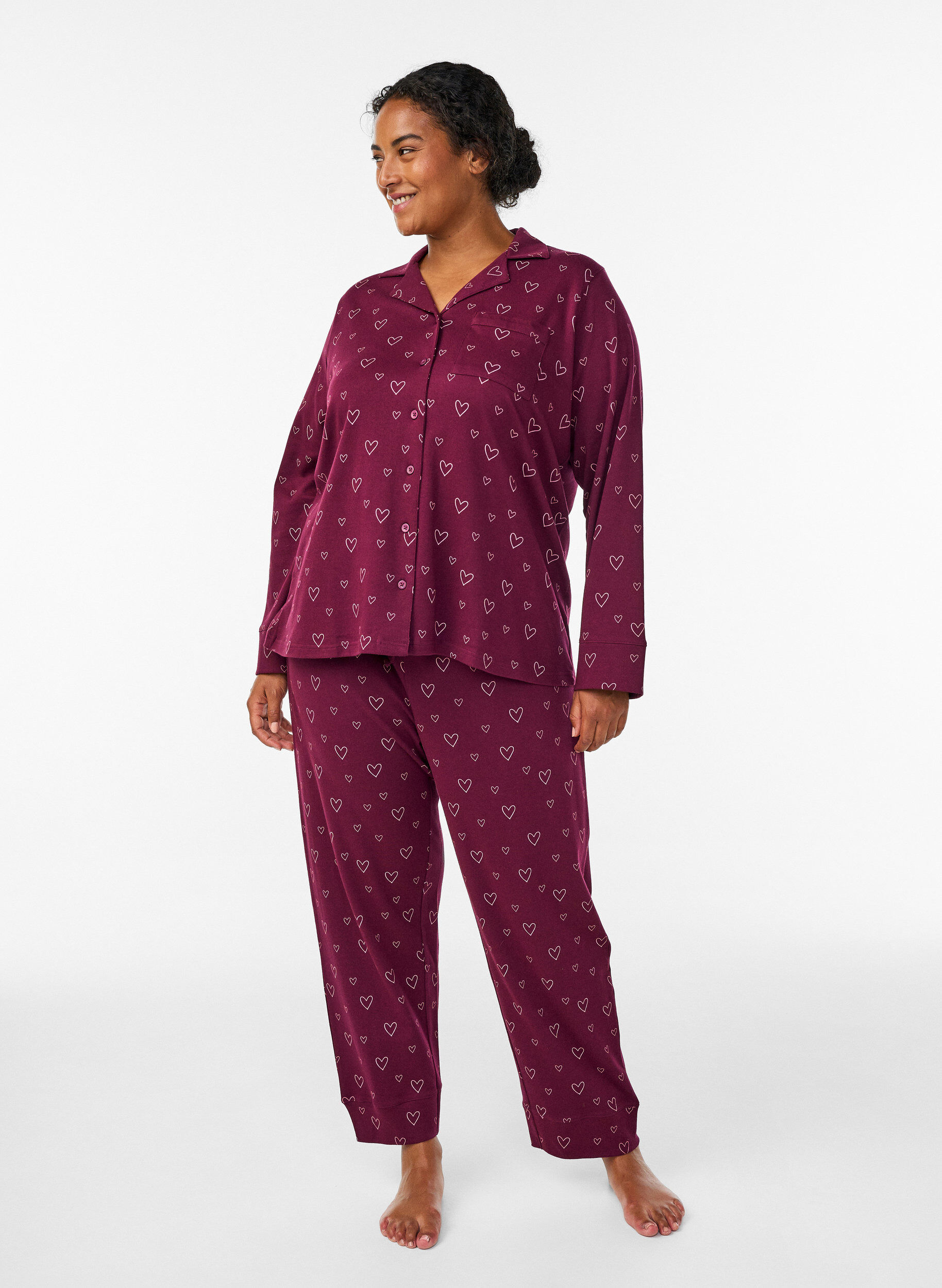 ZizziBaumwoll-Pyjamahemd mit Brusttasche, Rot, Model image number 1