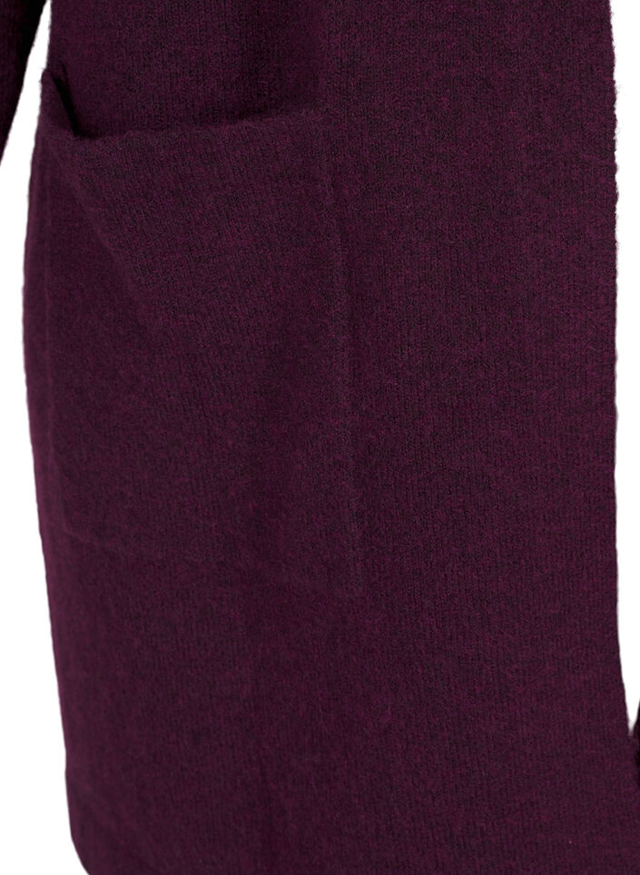 Langer Strickcardigan aus Wolle mit Kapuze, Potent Purple Mel., Packshot image number 3