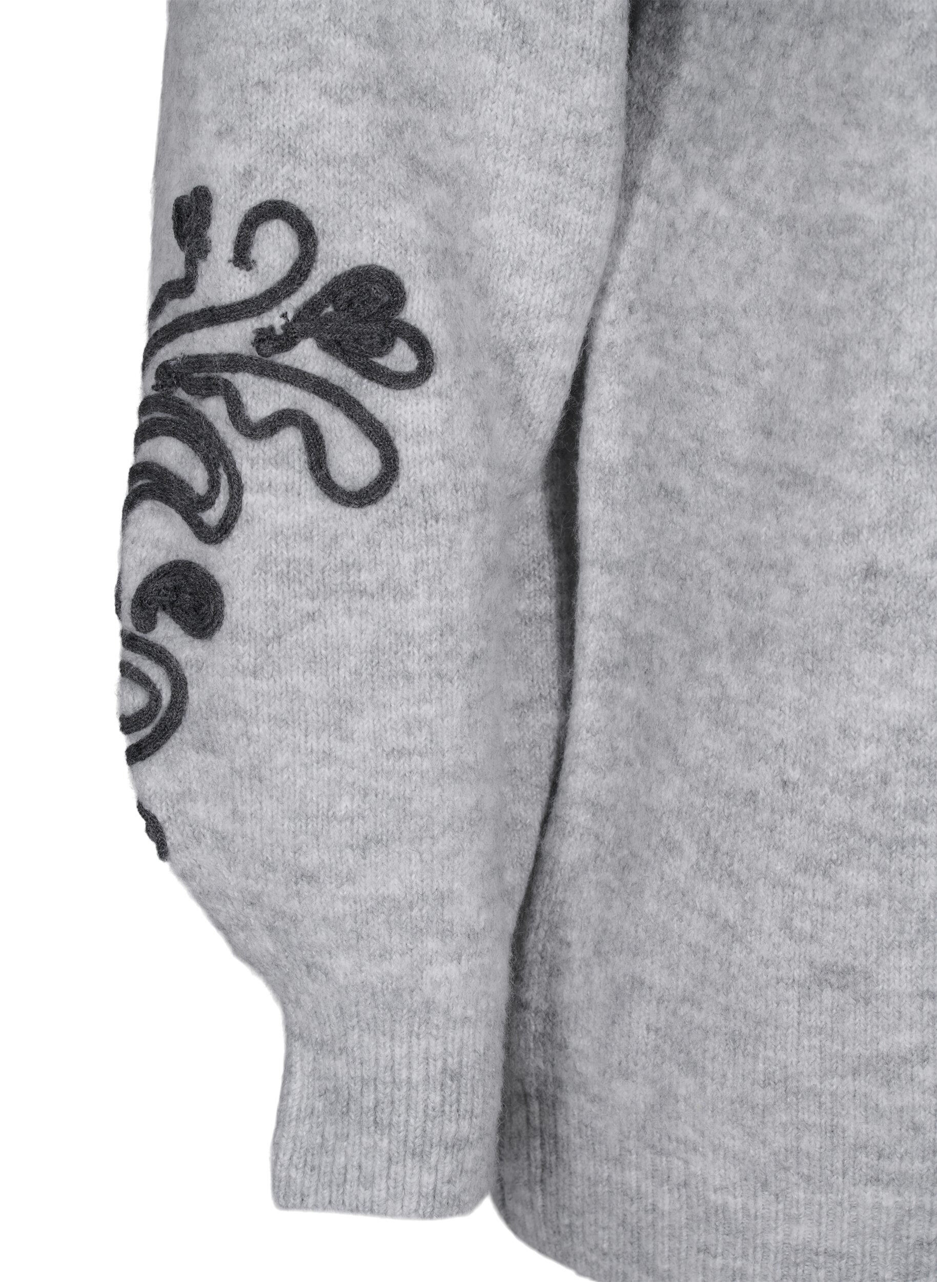 Zizzi Strickbluse mit dekorativem Muster, Light Grey Melange, Packshot image number 3