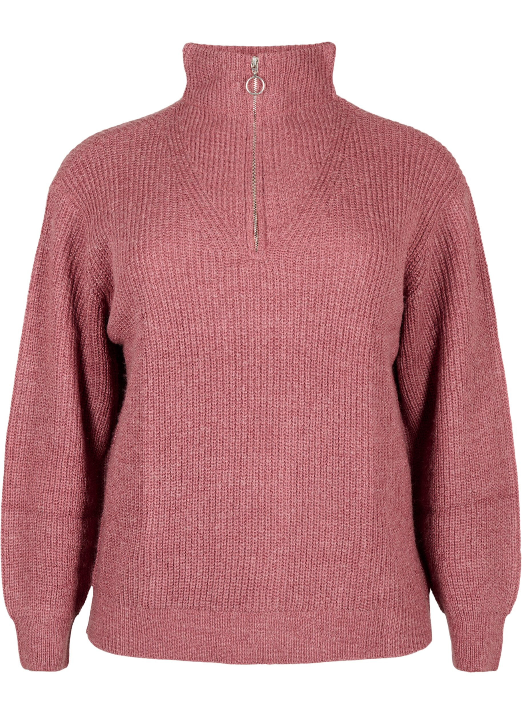 ZizziStrickpullover mit hohem Kragen und Rei&szlig;verschluss, Rot, Packshot image number 0