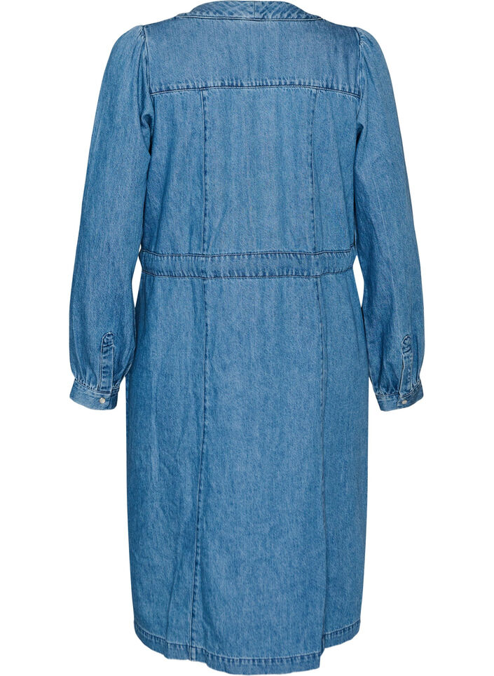 Jeanskleid mit V-Ausschnitt und Bindeg&uuml;rtel, Blau, Packshot image number 1