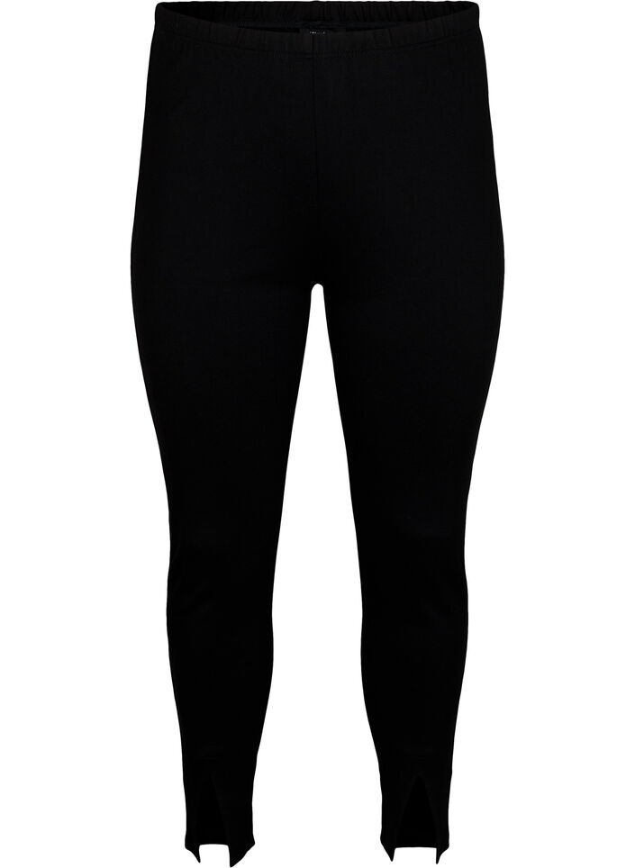 Leggings aus Viskose mit einem Schlitz auf der Vorderseite, Schwarz, Packshot image number 0
