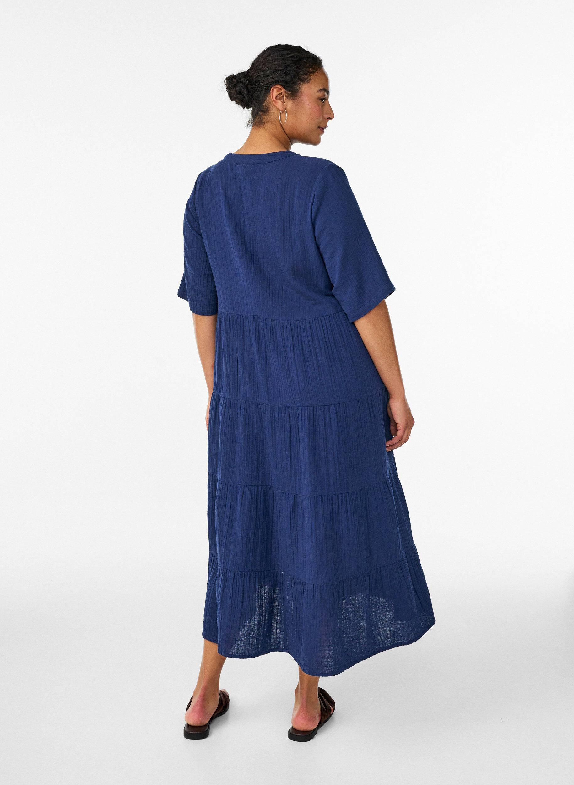 ZizziMidikleid in A-Linie aus Baumwoll-Musselin, Blau, Model image number 1