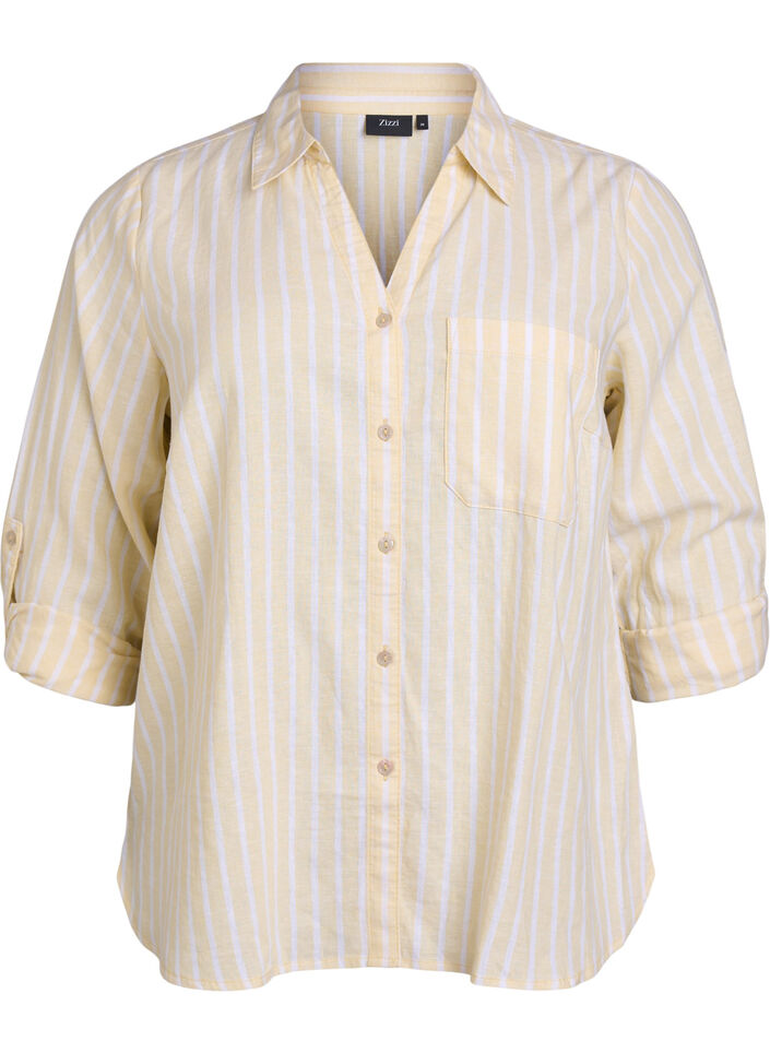 Bluse aus Leinen und Viskose mit 3/4-&Auml;rmeln, Beige, Packshot image number 0