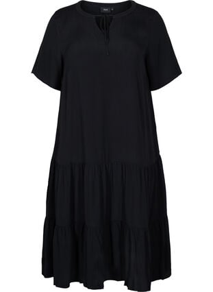 Kurzärmliges Viskose-Kleid mit Aufdruck, Black, Packshot image number 0