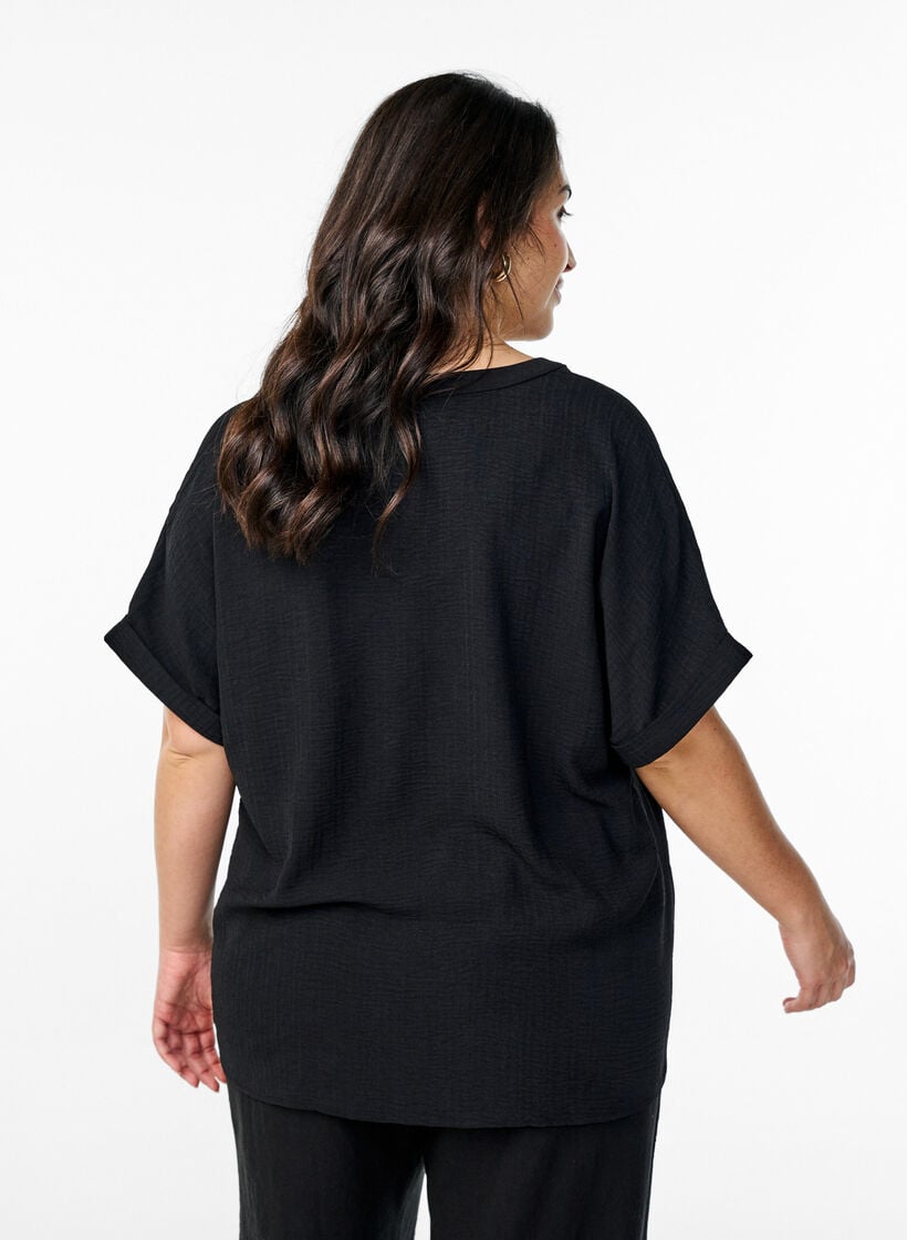 Lockere Bluse mit kurzen &Auml;rmeln, Schwarz, Model image number 2