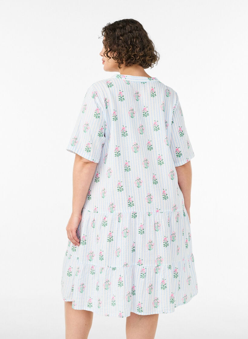 Kurzes A-Linien-Kleid aus Baumwollmusselin, Vanille, Model image number 2