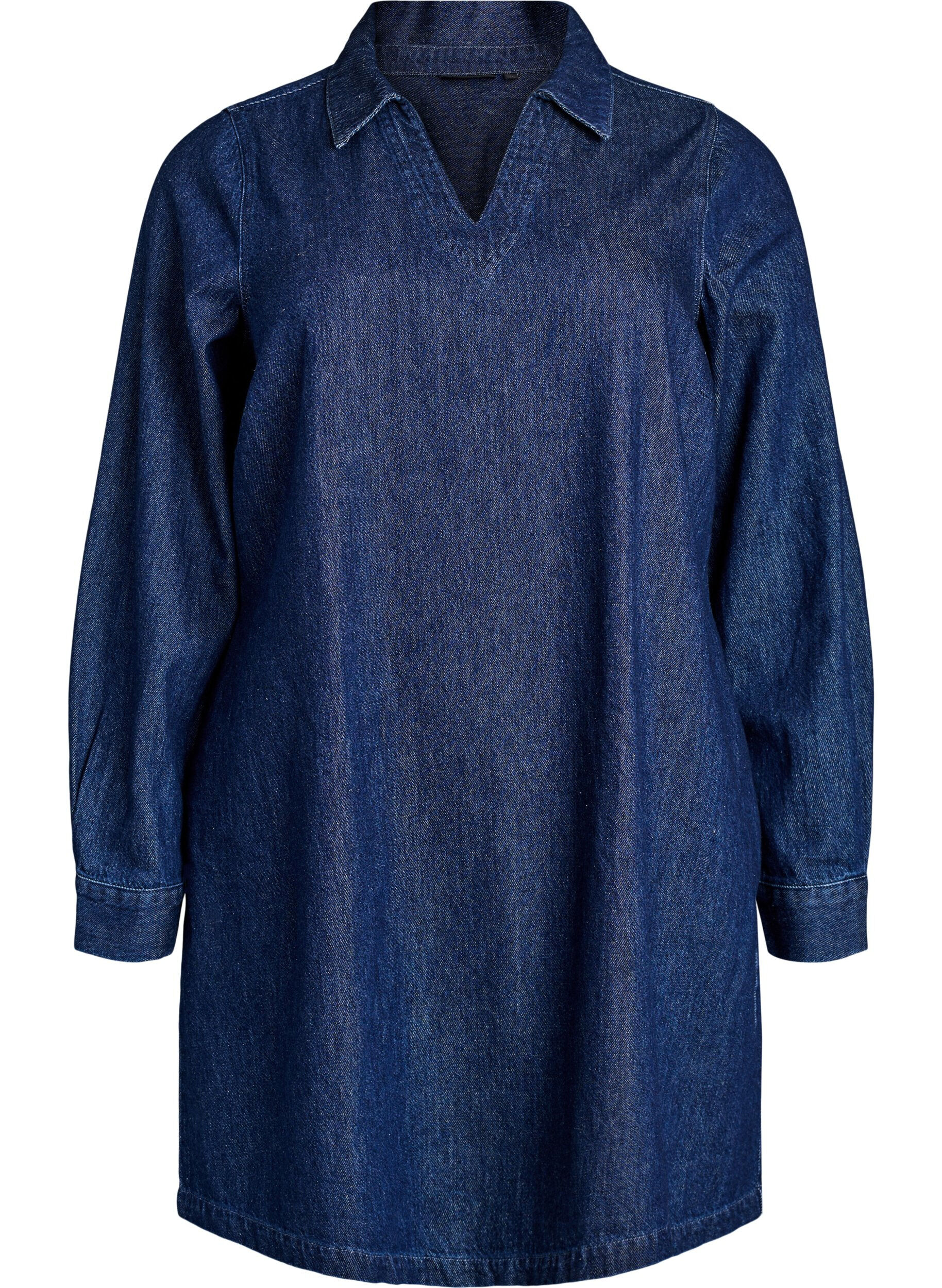 ZizziJeanskleid mit V-Ausschnitt und Kragen, Blau, Packshot image number 0