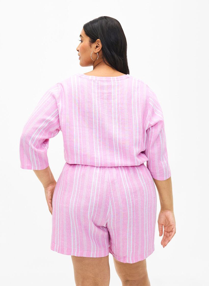 Gestreifte Bluse aus einer Leinen-Viskose-Mischung, Pink, Model image number 2