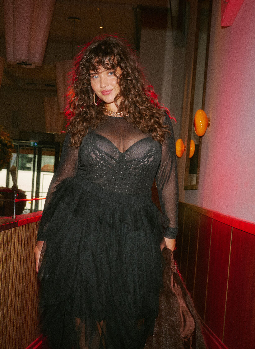 Transparente Bluse aus Mesh mit Strasssteinen, Schwarz, Image image number 0
