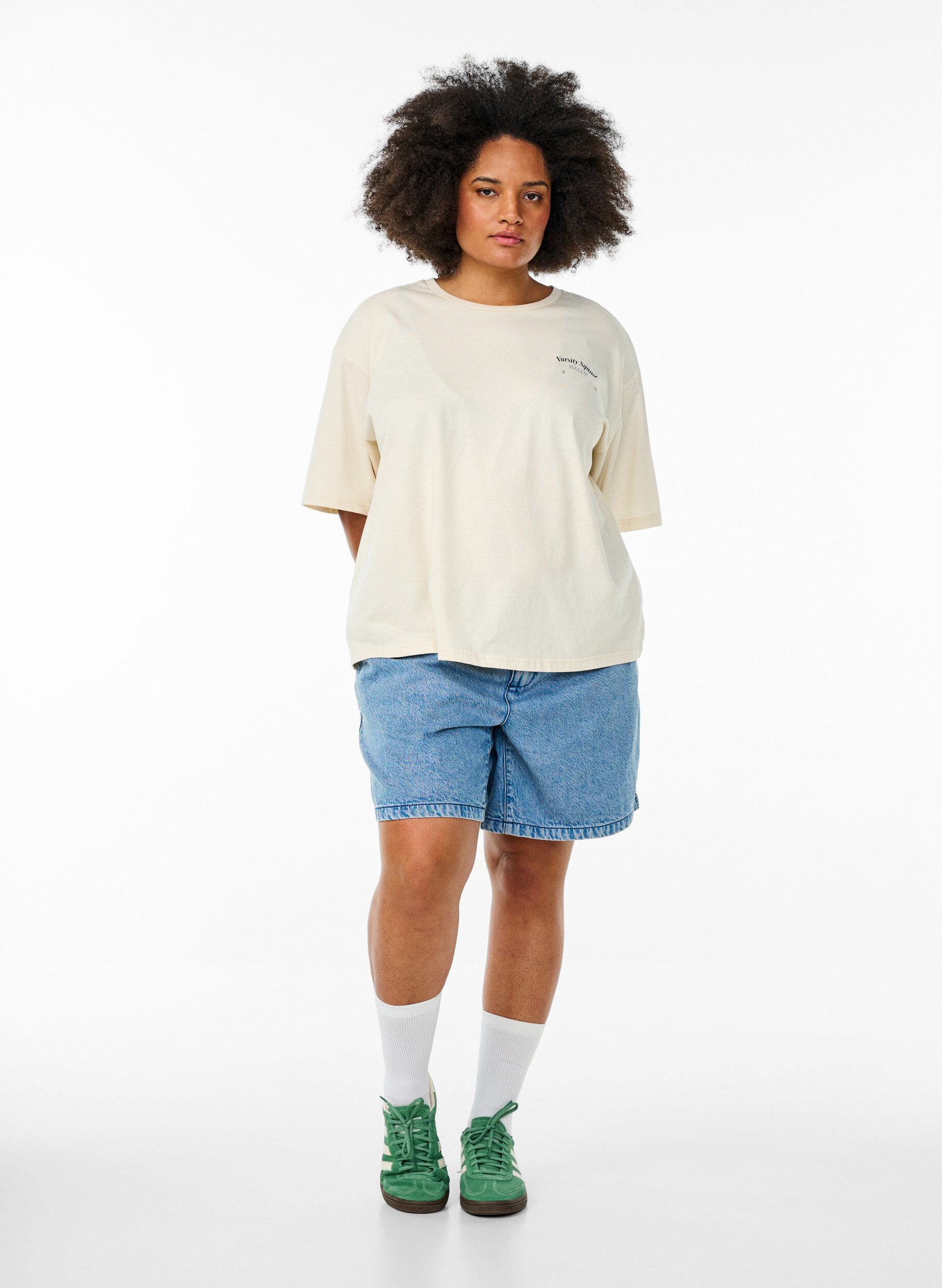ZizziOversized T-Shirt mit R&uuml;ckenprint, Beige, Model image number 1
