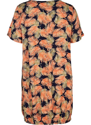 Kurzarm Viskosekleid mit Print, Orange Leaf, Packshot image number 1