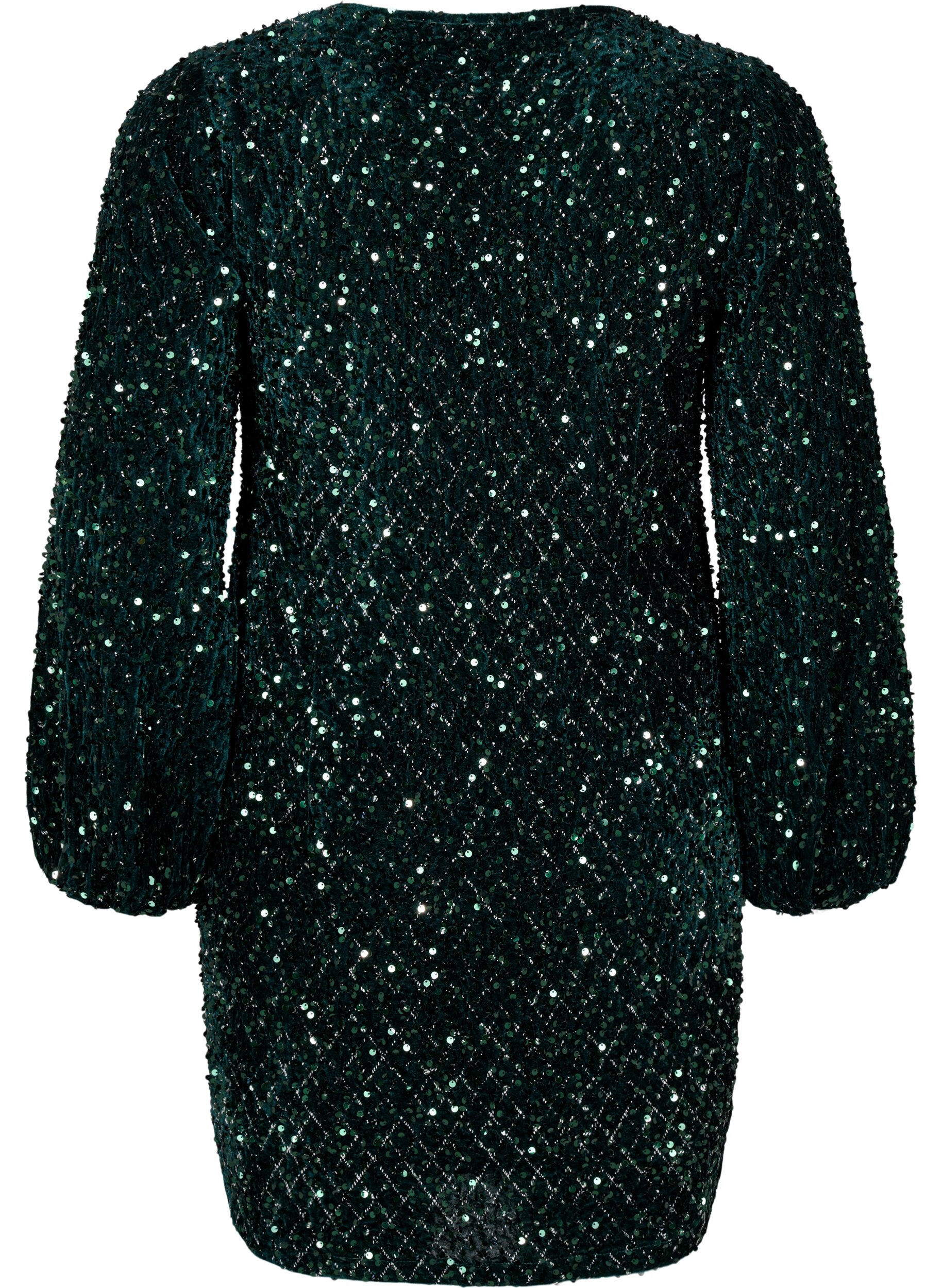 ZizziPaillettenkleid mit V-Ausschnitt und Karomuster, Rain Forest Sequins, Packshot image number 1