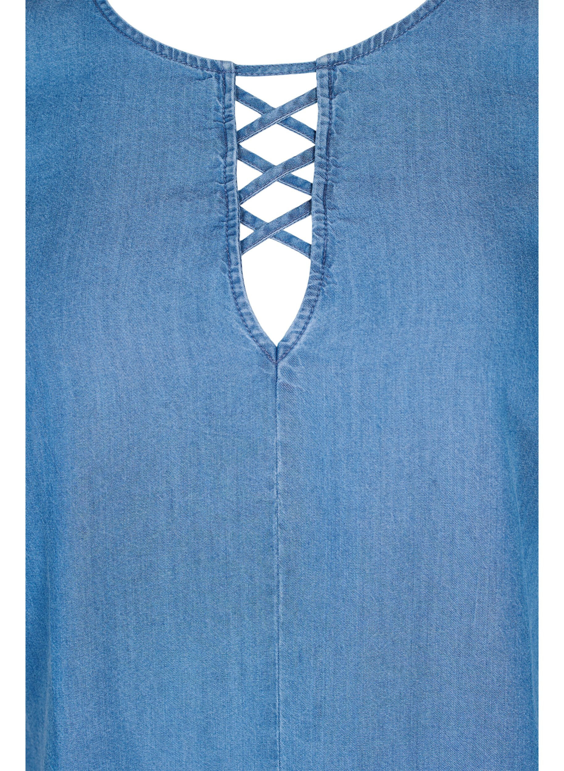 ZizziKurz&auml;rmelige Bluse aus Lyocell (TENCEL&trade;) , Blue denim, Packshot image number 2