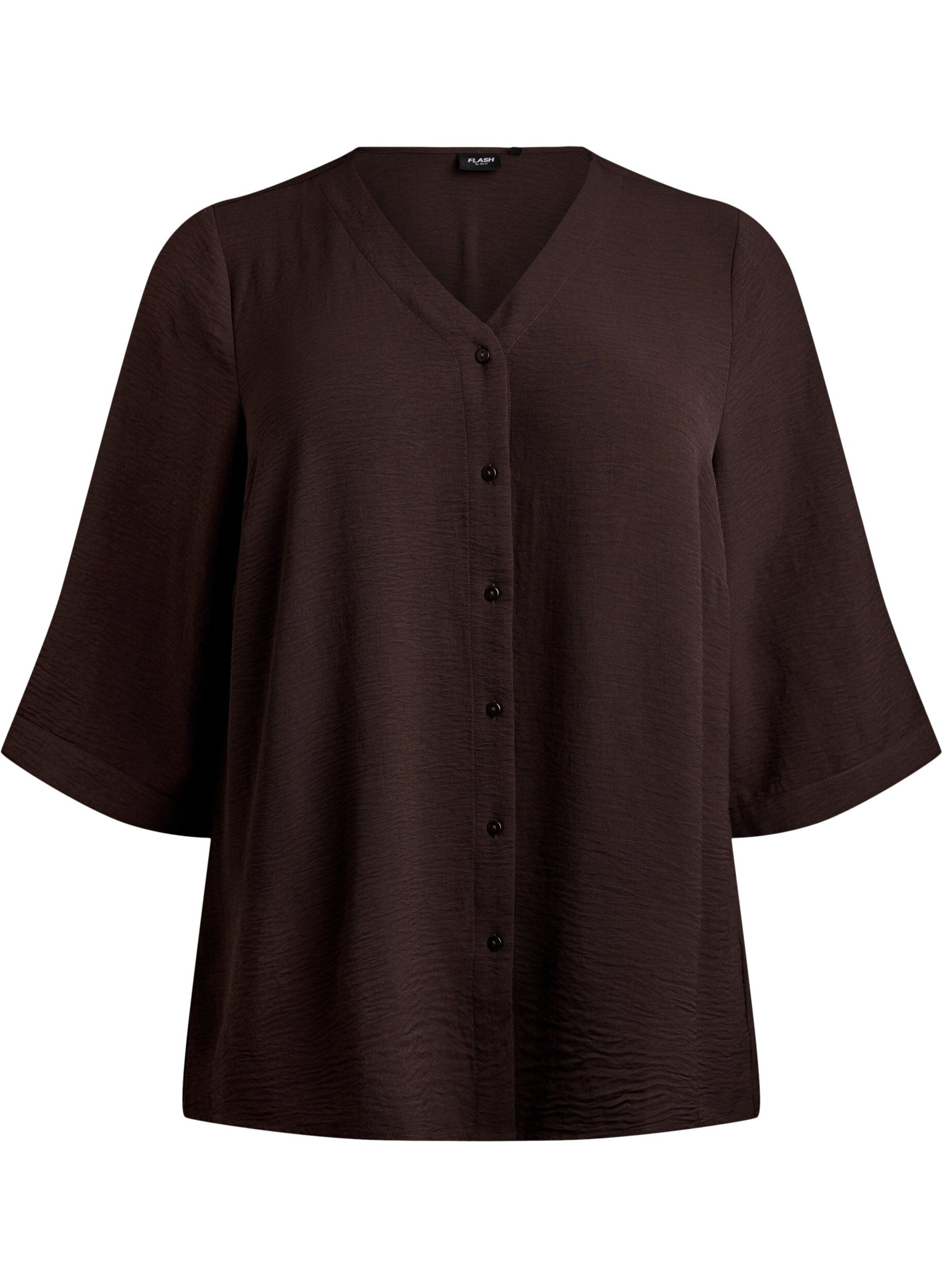 ZizziShirt blouse with V-neck and 3/4 sleeves, Brown, Packshot image number 0