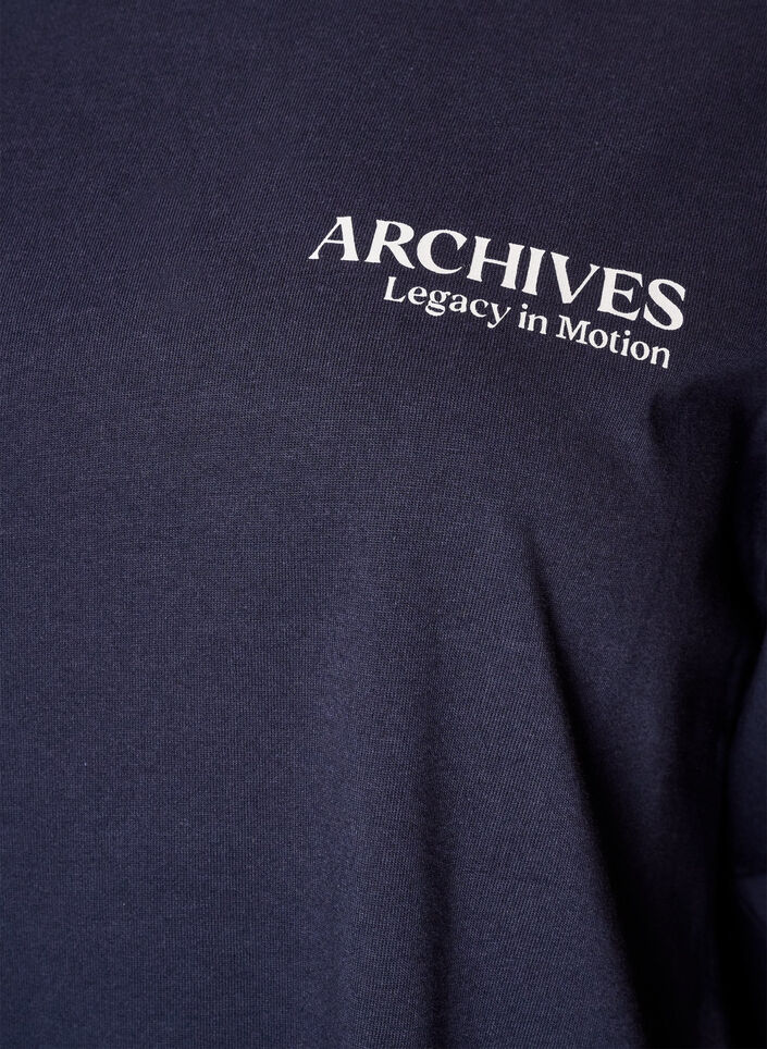 Lang&auml;rmelige Jerseybluse mit Textprint, Blau, Packshot image number 2